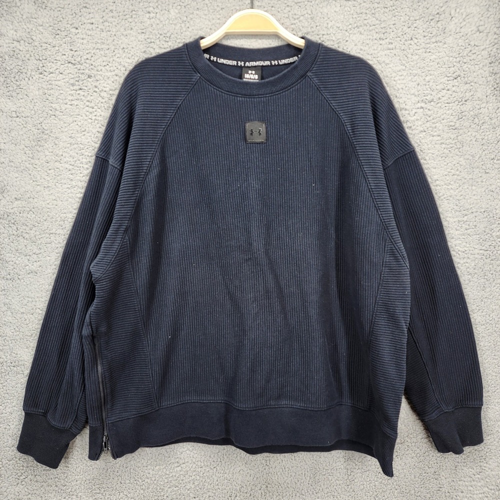 Under Armour Ribbed Crewneck Sweatshirt Black Full Zip Sleeve Women's Large
